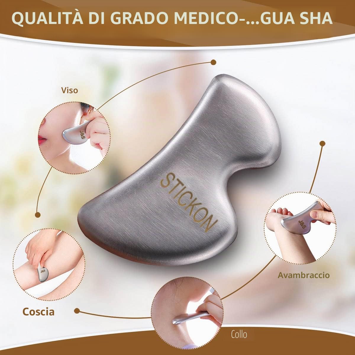 JustSun Gua Sha Set, Strumento di Massaggio in Acciaio Inossidabile IASTM Tools, per La Mobilizzazione Dei Tessuti Molli e La Riduzione del Dolore Muscolare (Set L)