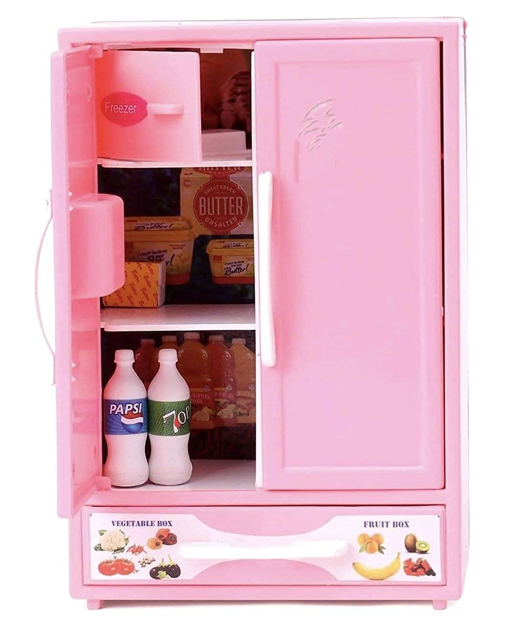 Shivaaro Plastic Premium Fridge Toy for Kids, Lovely 2 Drawer Refrigerator Kitchen Toy (Pink) 1