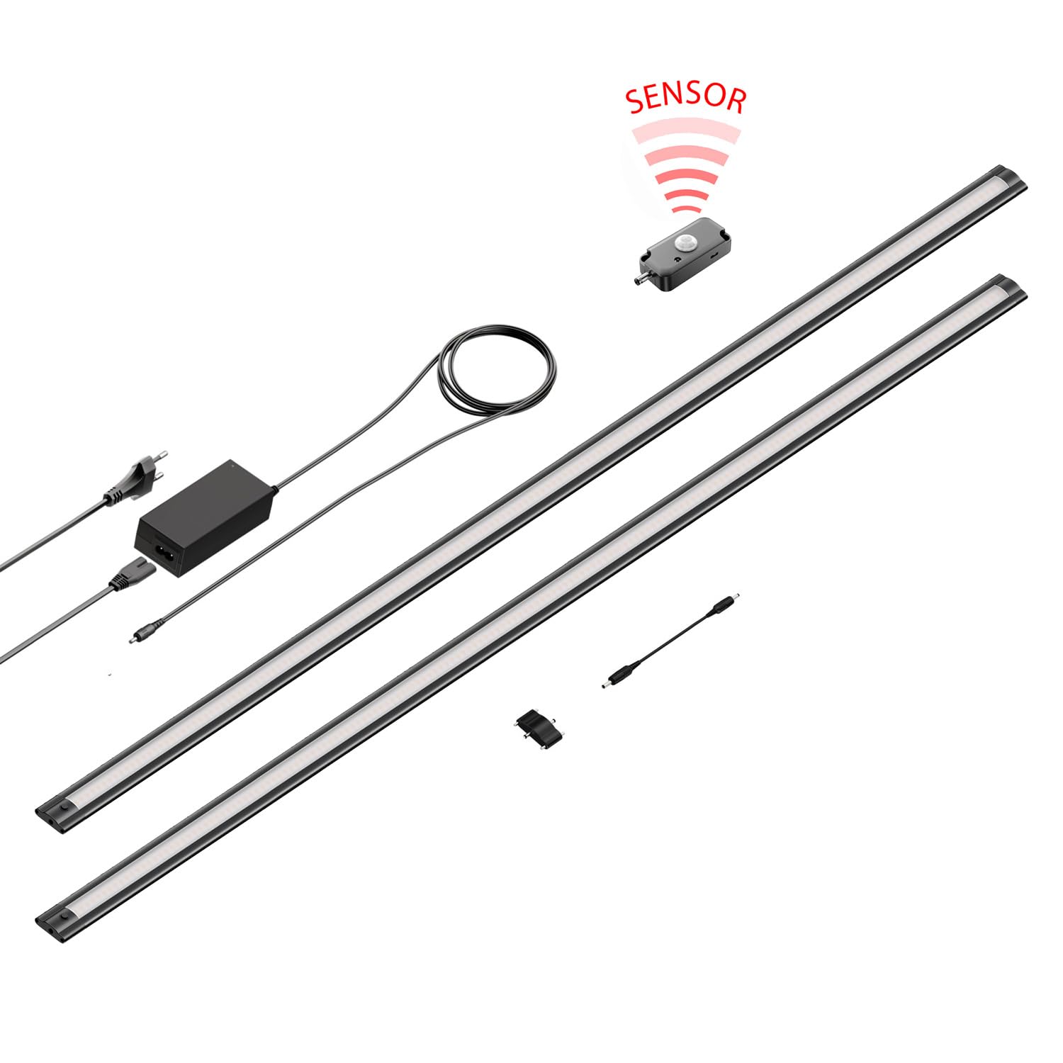 ledscom.de 2er Set LED Unterbauleuchte SIRIS schwarz matt mit Bewegungsmelder, flach, 114cm, je 1261lm, warmweiß