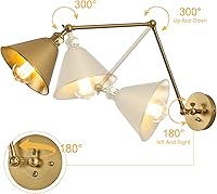 Vista 6 de Juego de 2 apliques de pared con brazo oscilante, modernas lámparas de pared con cable Industrail enchufables, lámpara de pared ajustable de latón