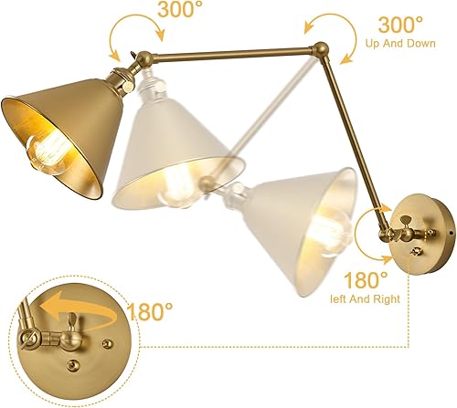 Miniatura 6 de NKJORTPPL Juego de 2 apliques de pared con brazo oscilante, modernas lámparas de pared con cable Industrail enchufables, lámpara de pared ajustable