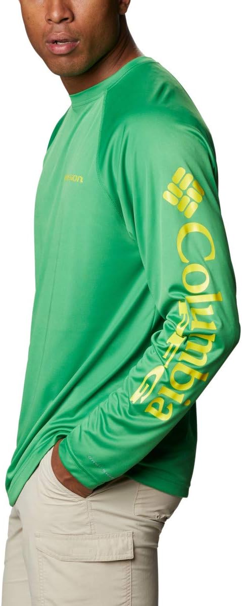 Columbia NCAA Oregon Ducks Men's Terminal Tackle Long Sleeve Shirt, X-Large Big, UO - Fuse Green/Yellow Glo