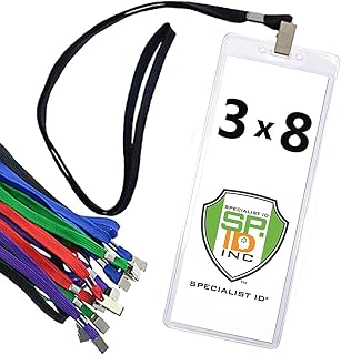 10 Pack - Heavy Duty 3X8 Ticket Badge Holder with Lanyard - Clear Plastic Extra Large Top Load Card Sleeve Protector for Concert, Season Tickets, Sporting Event Pass by Specialist ID (Assorted Colors)