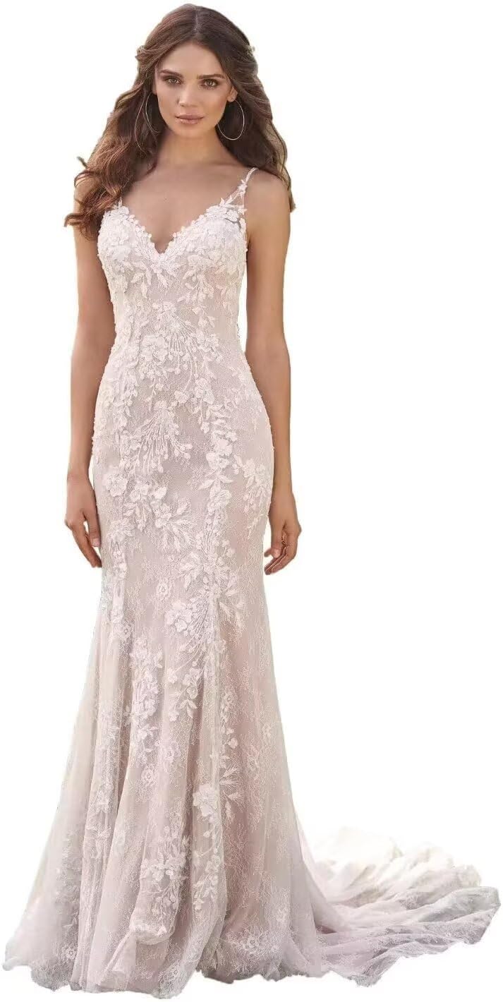 Simple Mermaid Wedding Dresses for Bride 2026 Satin Open Back Elegant Boho Beach Bridal Gown with Train