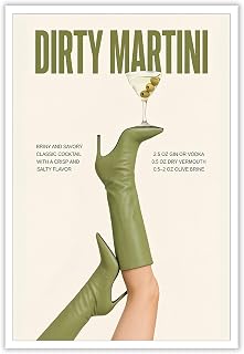 Green Cowgirl Boots Canvas Wall Art Trendy Olive Martini Print Poster Preppy Coquette Feminist Cocktail Wall Decor Painting For Living Room Bedroom Bar Cart Wall Decor 12x16in Unframed