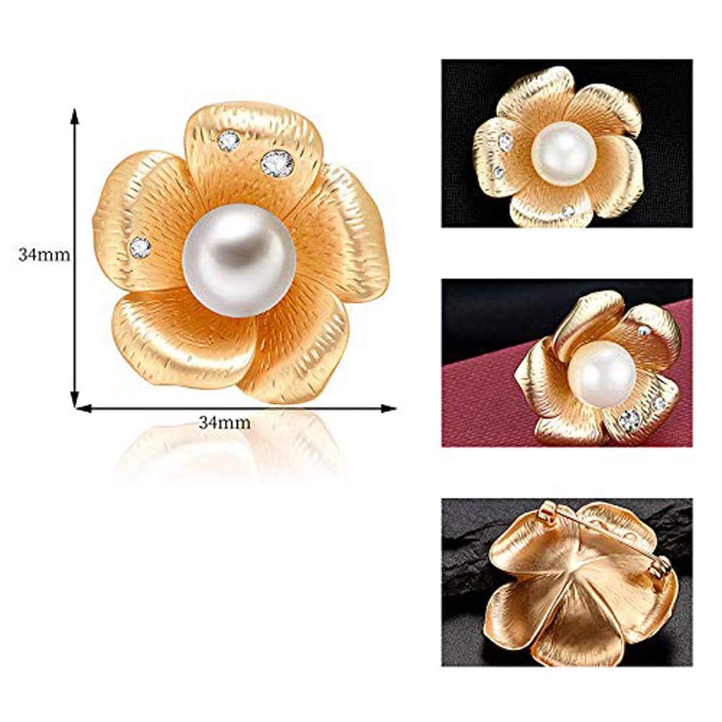 Broche de Solapa con Perlas y Flores Doradas, Broche Elegante de aleación para Mujer, Accesorio de decoración para Bolso de Vestir
