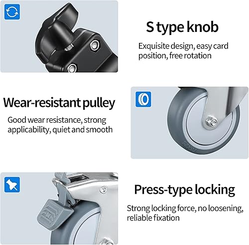 Miniatura 8 de Juego de ruedas de soporte de luz profesional de 0.866 in (3 paquetes), ruedas giratorias de goma para soporte de estudio fotográfico C, juego de