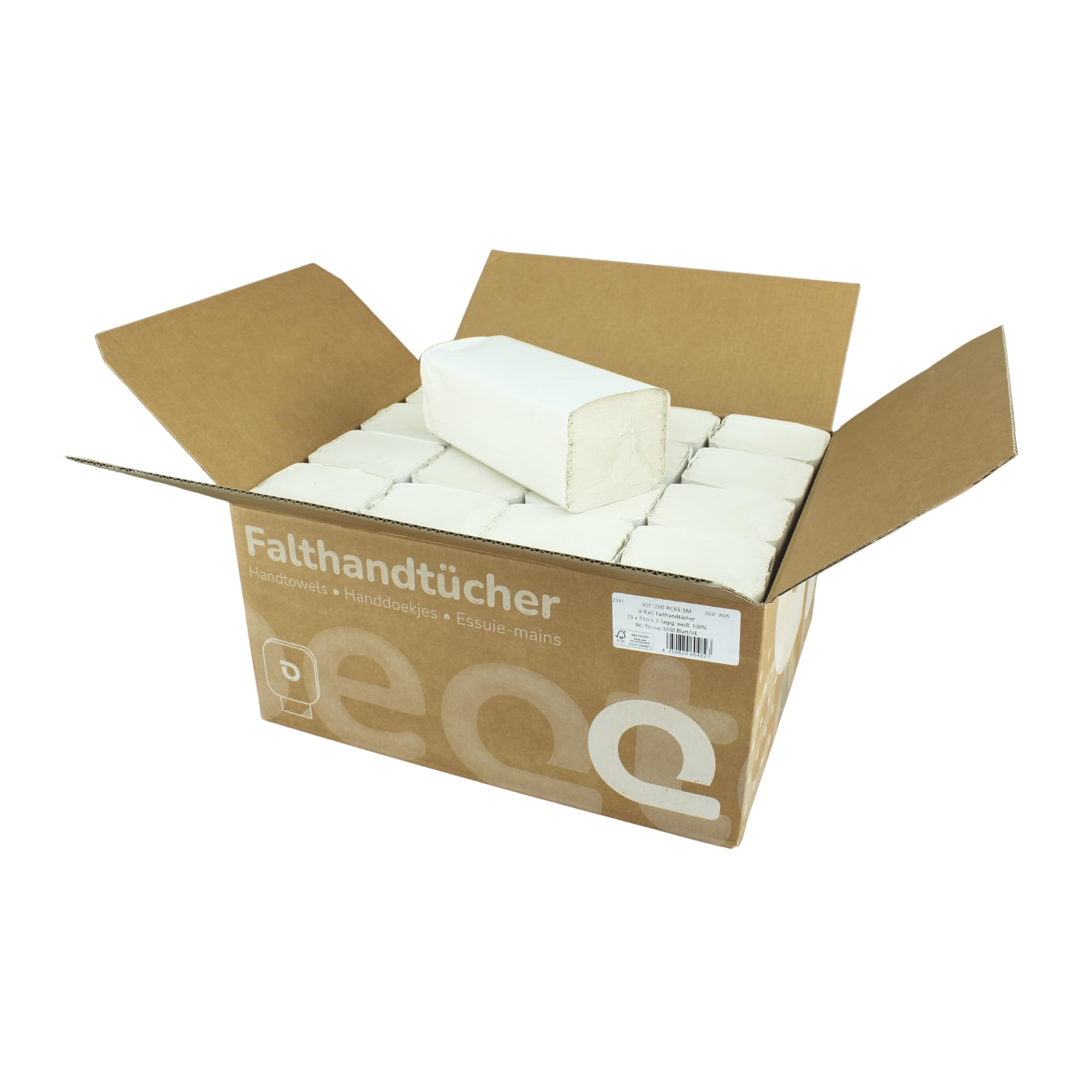 3200 saugstarke, günstige Falthandtücher für alle gängigen Spender | 2-lagig | 23x21 cm | weiß | V-Falz | 16 Päckchen a 200 Tücher= 3200 Tücher im Karton | Huchtemeier