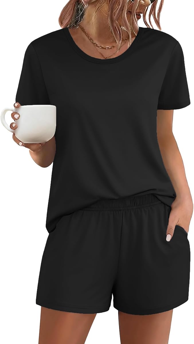 Ekouaer Women's Pajama Sets 2 Piece Short Sleeve Tops and Soft Shorts Pjs