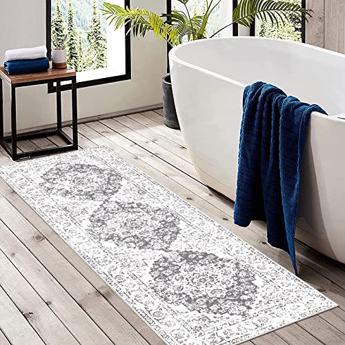 Pauwer Hallway Runner Rug 2X6 Farmhouse Boho Vintage Distressed Area Rug Carpet Washable Kitchen Rugs Runner Shag Fluffy Non Slip Runner Rug For Bathroom Laundry Room Entryway, Grey #TOP7