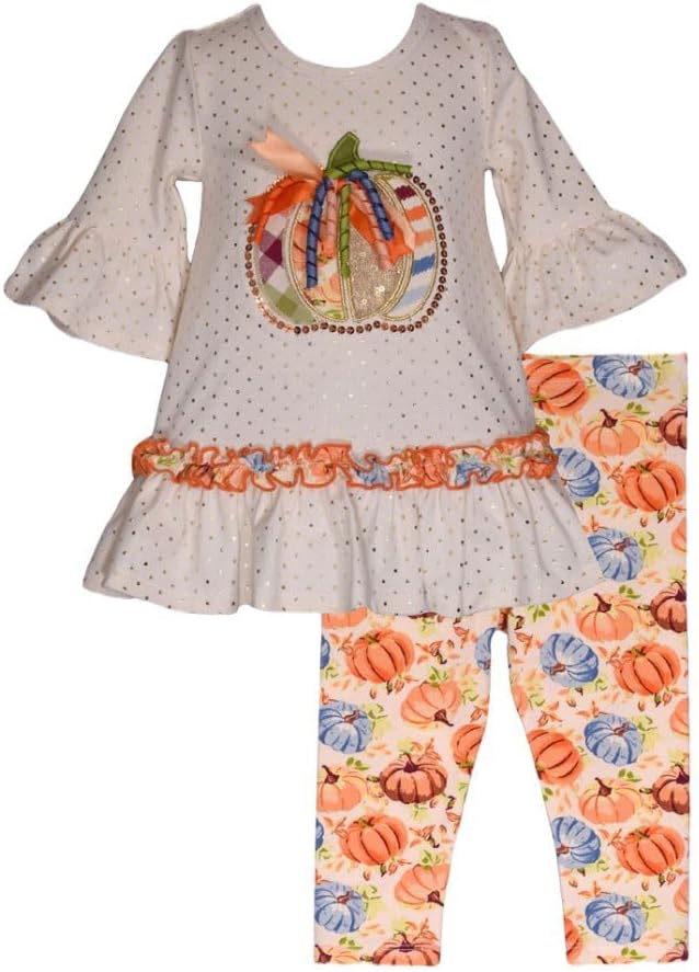 Bonnie Jean Thanksgiving Outfit - Ivory Pumpkin Applique Top and Legging Set