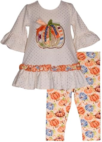 Bonnie Jean Thanksgiving Outfit - Ivory Pumpkin Applique Top and Legging Set