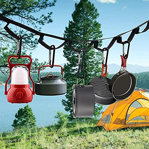 Maxten Cordão de acampamento com 19 chaveiros mosquetões, corda de pendurar para acampamento portáti