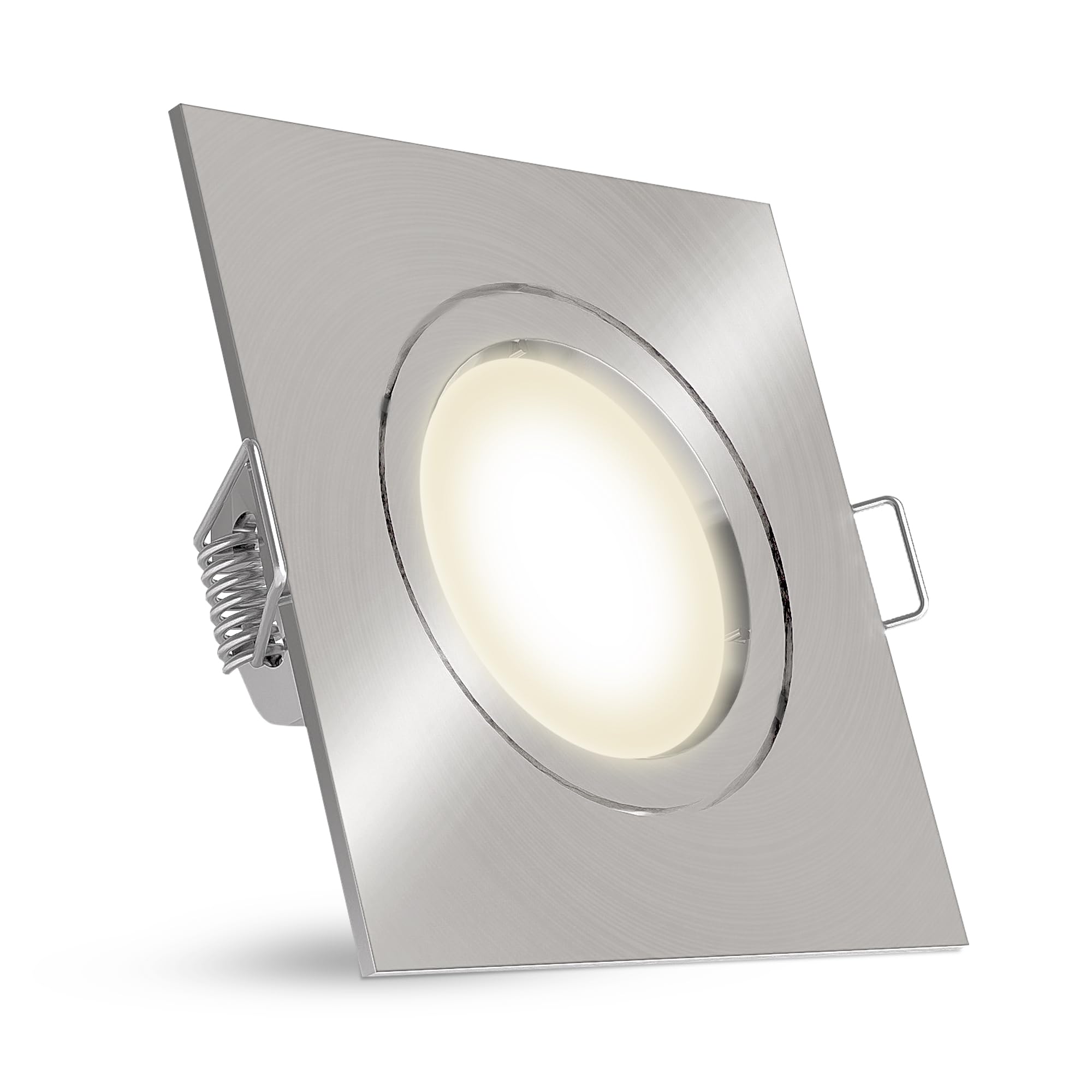 linovum LED Einbaustrahler 10er Set extra flach (36mm) - Spot eckig Edelstahl Optik gebürstet inkl. LED neutralweiß 4W 230V