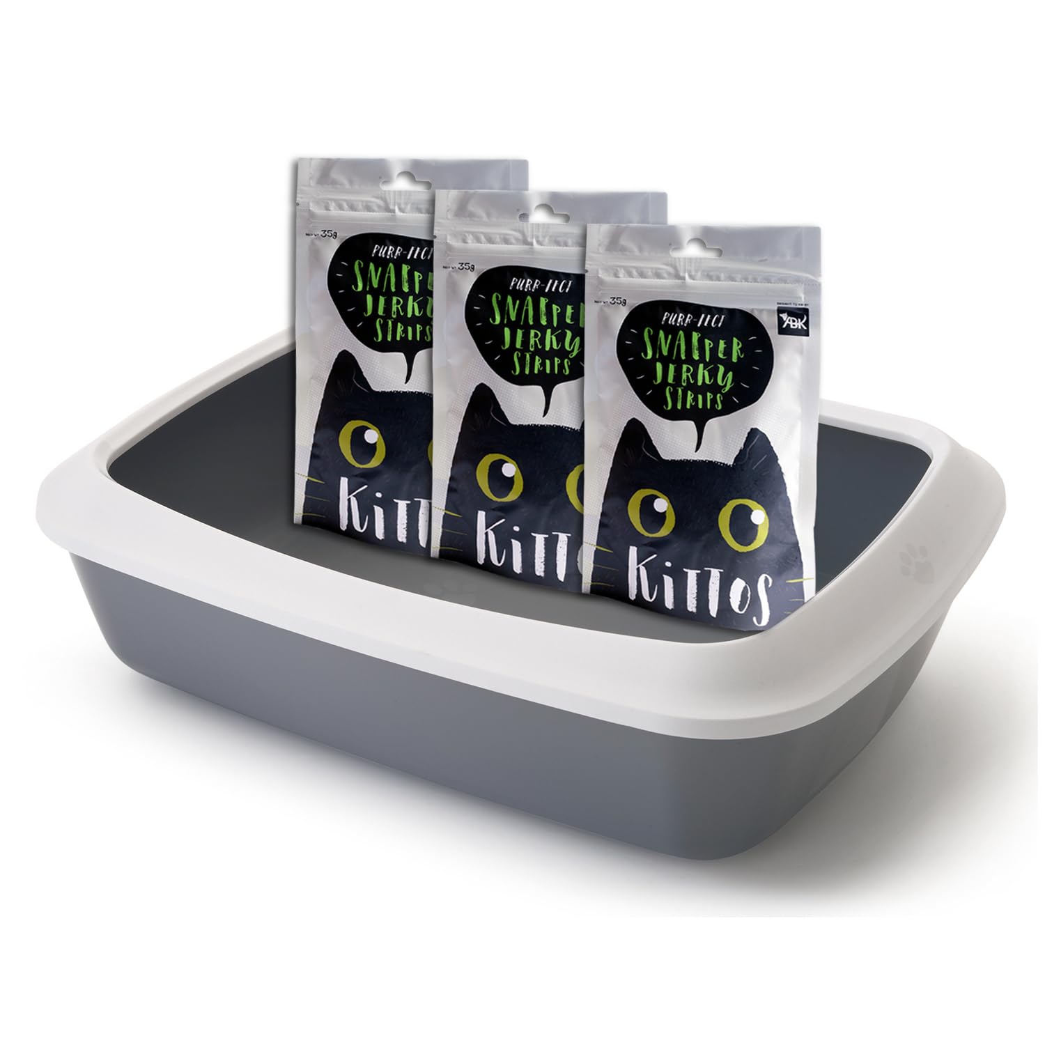 Combo of Savic Iriz Cat Litter Tray with Rim - 17", Prevent Throwing of Litter, Easy use, Starter for Toilet Training - Cold Grey with 3 Pack of Kittos Snapper Jerky Strips Cat Treats, 35 g (B09YH8N35X) Amazon Price History, Amazon Price Tracker