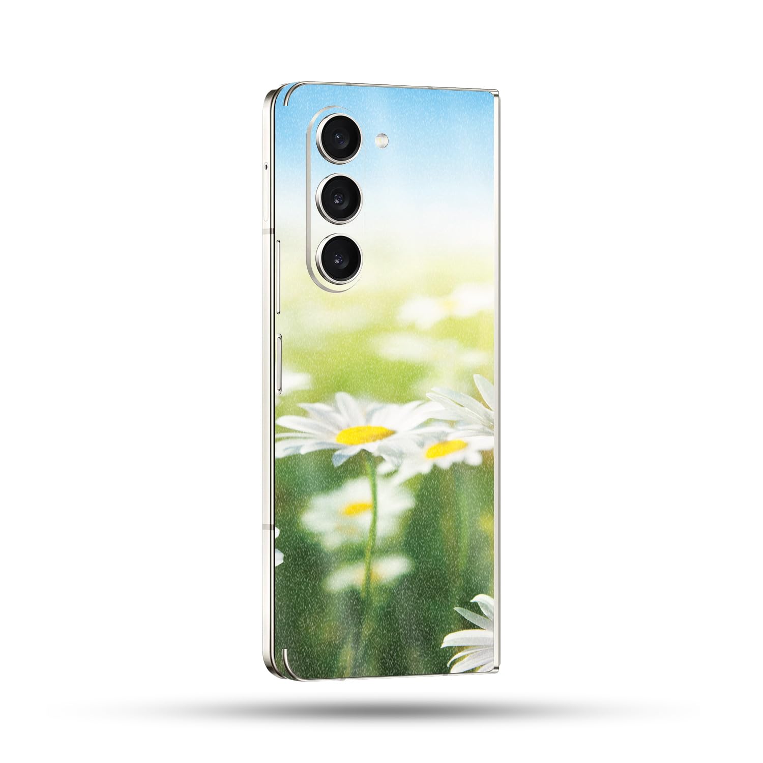 MightySkins Glossy Glitter Skin Compatible With Samsung Galaxy Z Fold 5 Full Wrap - Field Of Daisies | Protective, Durable High-Gloss Glitter Finish | Easy To Apply and Change Styles | Made in the USA