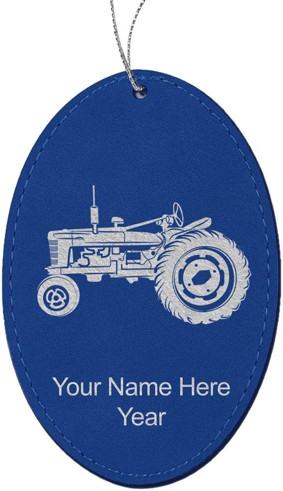 LaserGram Personalized Christmas Ornament, Old Farm Tractor, Faux Leather, Custom Laser Engraved Gift Idea (Oval Shape, Black with Gold)