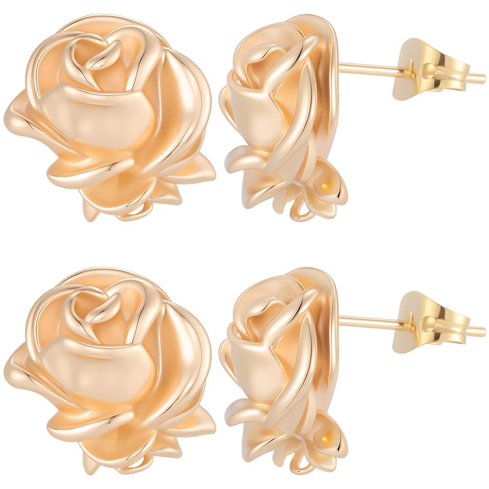 Boucles d'oreilles fleur en or 18k Beebeecraft avec fermoirs pour création