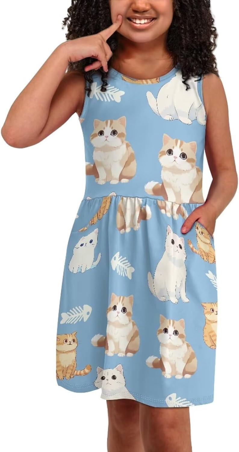 Cute Animal Dress for Girls Sleeveless Loose Fit Summer Dresses with Pockets Swing Sundress - Image 2