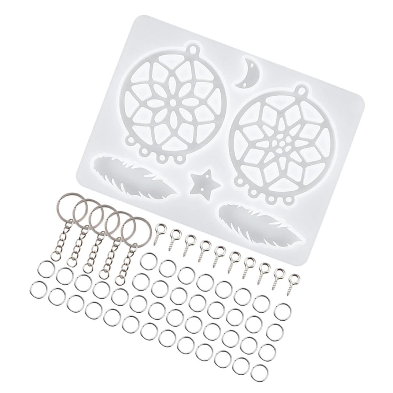 OFFSCH 66pcs Small Dream Catcher Silicone Resin Molds for DIY Keychain and Wall Hanging Crafting, Epoxy Casting Mold Set for Jewelry Making and Home Decoration