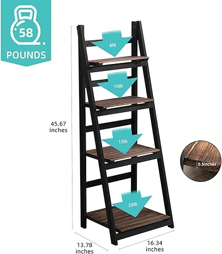 Miniatura 2 de Babion Estante de escalera de 4 niveles, estantes de escalera para plantas, estantes plegables marrones, estante de madera, estantes independientes