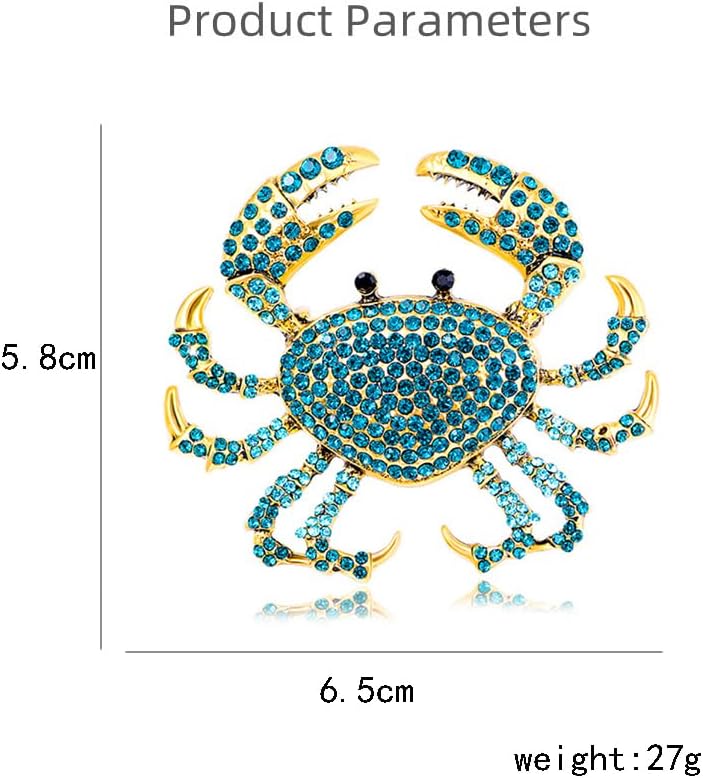 Rhinestone Crab Brooch Pin for Women Girls Gold Plated Fashion Crystal Marine Animal Brooches Lapel Pins Shiny Exaggerated Cute Holiday Vacation Christmas Jewelry Gift for Theme Party - Image 6
