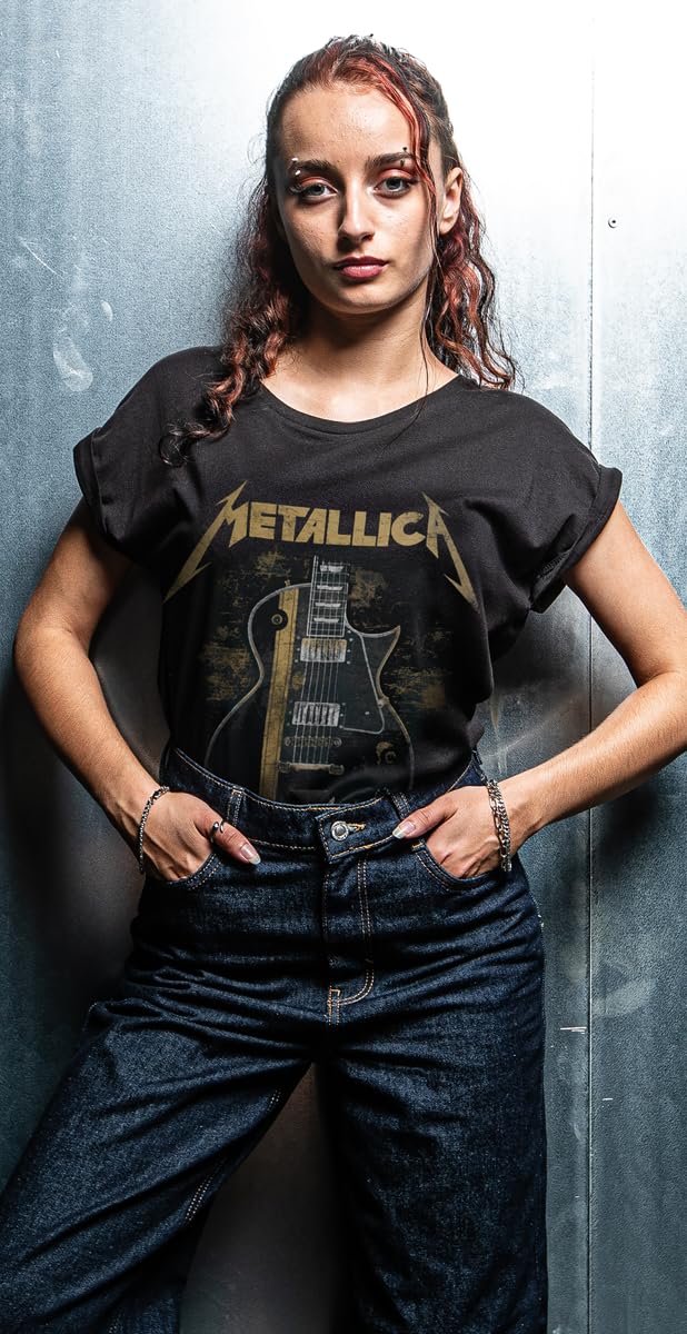 Générique Metallica Hetfield Iron Cross Guitar Unisexe T-Shirt Manches Courtes Noir Regular/Coupe Standard