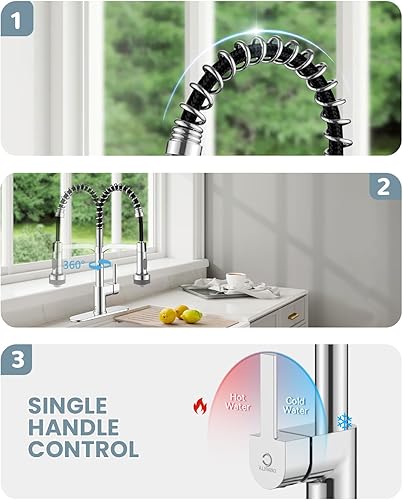 Miniatura 5 de Grifo de cocina LED con dispensador de jabón, grifo de cocina cromado, grifo para fregadero de cocina, grifo de acero inoxidable de una sola manija