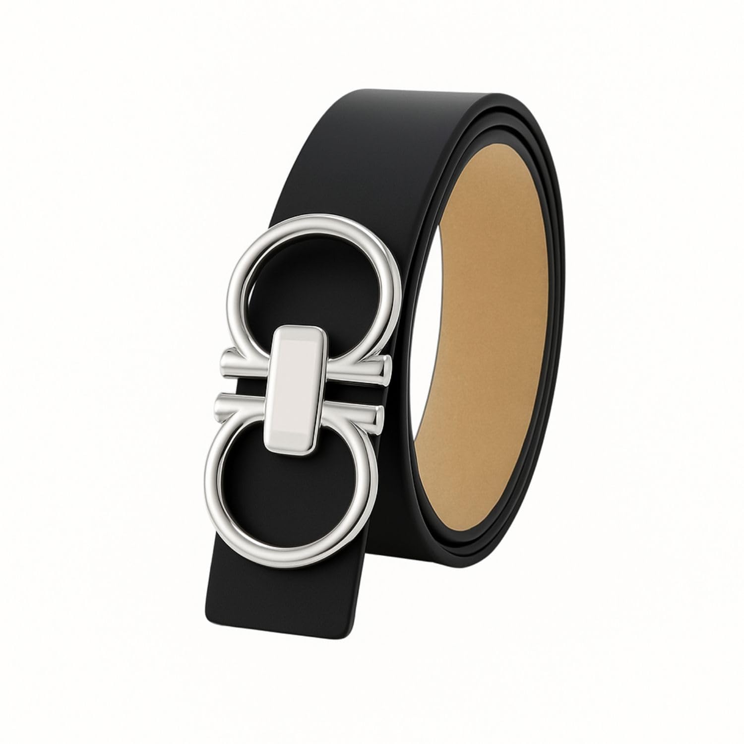Men's Synthetic Leather Belt (Formal,Casual) (32, Black silver)-image-44