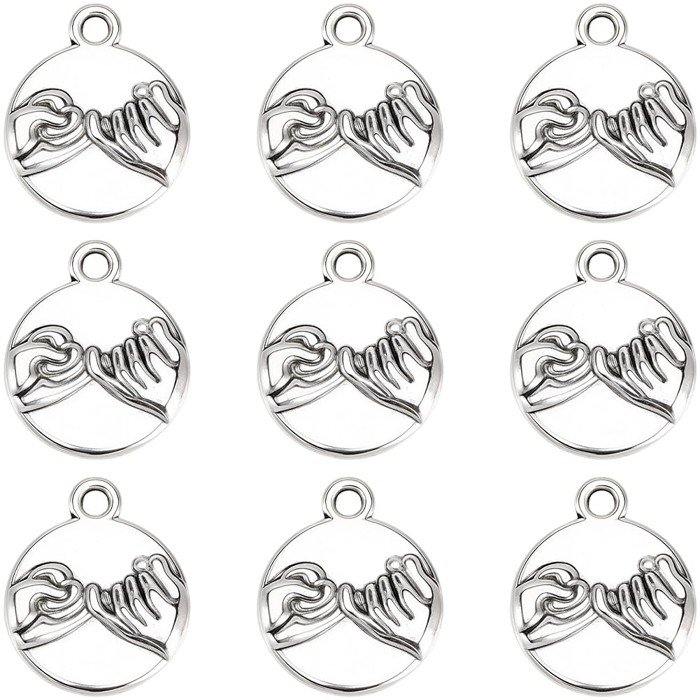Breloques de promesse rose pour bijoux : 100 pendentifs main dans la main en alliage argent antique