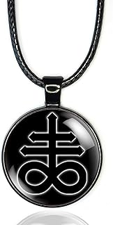 Leviathan Cross Necklace For Men or Women, Church of Satan, Brimstone Cross, Lucifer Satanic Symbol Pendant, Demon Gift, Occult Gifts, Black Magic Pendant With Glass Dome, Satanic Jewelry