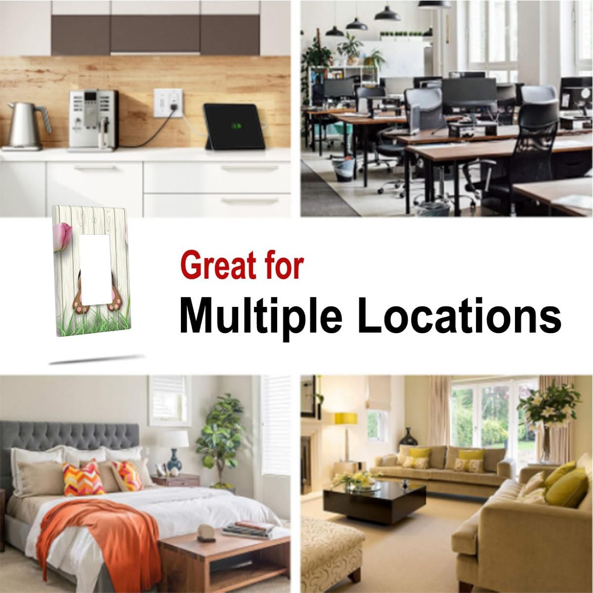 Cute Rabbit and Flowers Decorative 1 Gang Single Decorator GFCI/Rocker Wall Plate Happy Easter Bunny Animal Electrical Receptacle Outlet Light Switch Cover