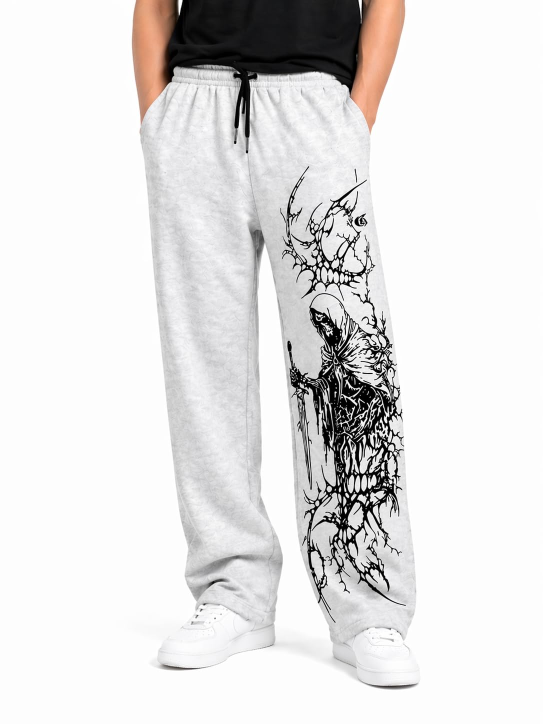 Men’s Printed Grey Track Pants | Cotton Blend Joggers | Elastic Waist Casual Lower with Graphic Design-image-32