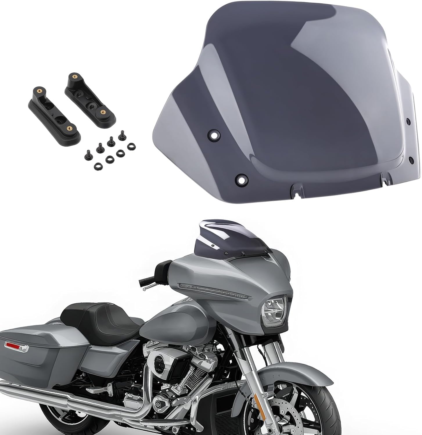 WYNMOTO 14" Smoke Wave Windshield Windscreen Wind Splitter Compatible for Harley Davidson CVO Street Glide FLHXSE 2023-2024, Street Glide FLHX 2024-up