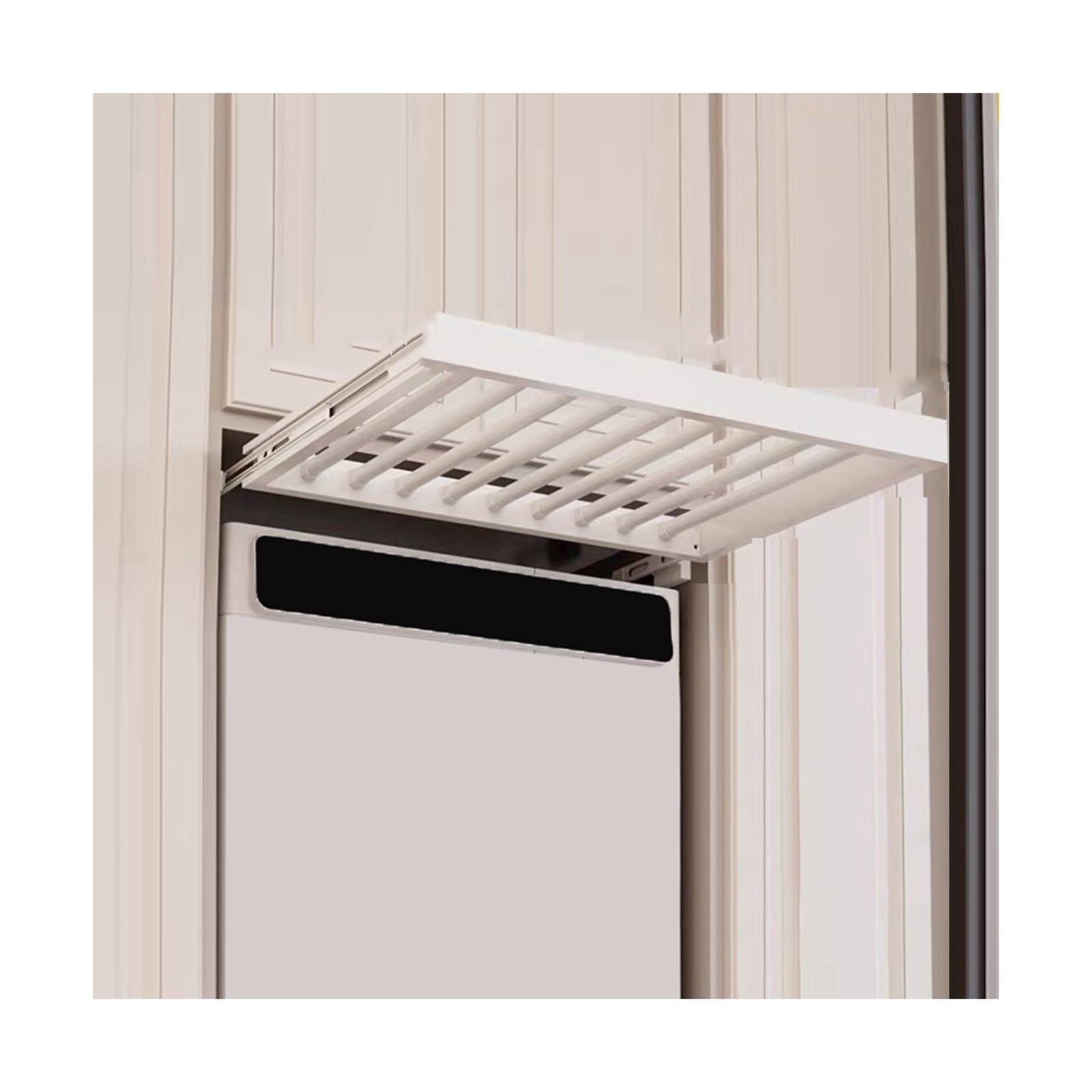 OLSKFUH Pull-Out Trouser Rack Removable Pull-Out Rack Wardrobe Storage Expandable Space Saving Drawer-Style Hanger Rod Rolling Trolley,Adjustable Washing Machine Pants Rack With,White-560-600mm