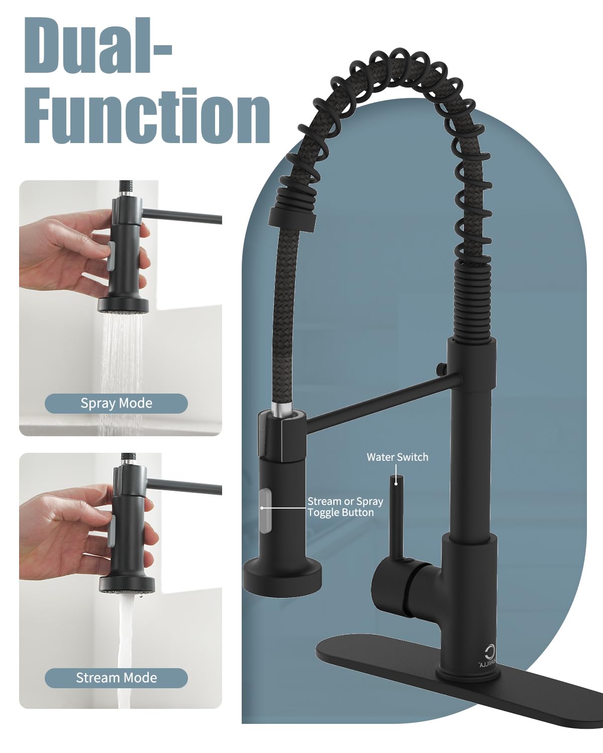 Juego de grifos de cocina, grifos de fregadero de cocina negros con pulverizador extraíble y dispensador de jabón,
