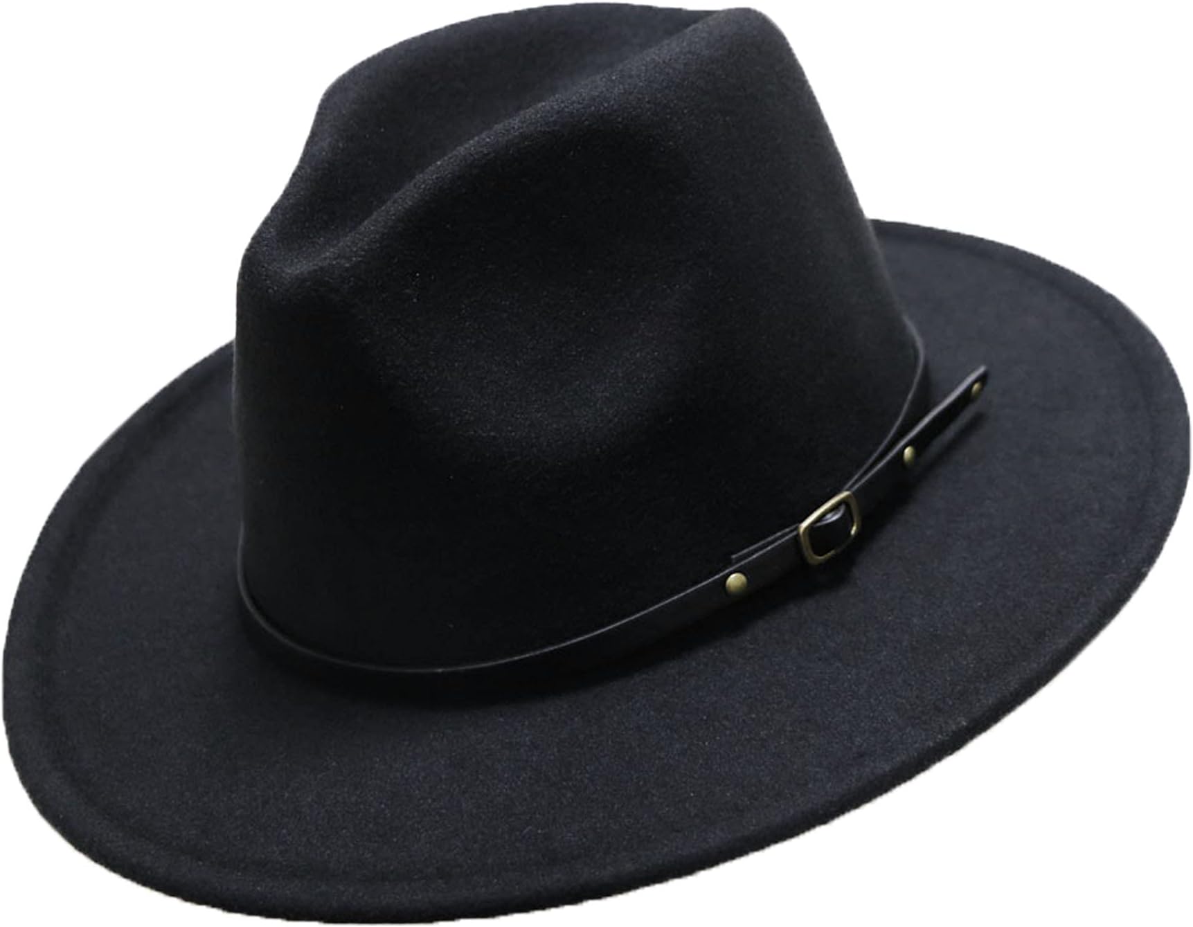 Girls Felt-Fedora-Hat Classic Wide Brim Belt-Buckle Panama Hat for Kids 7-15 Years