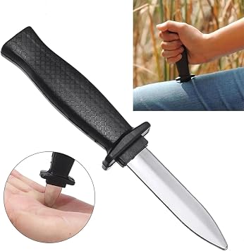 RockParty Retractable Fake Knife – 20cm Plastic Disappearing Blade Prop – Trick Toy for Fancy Dress, Halloween, Cosplay, and Pranks