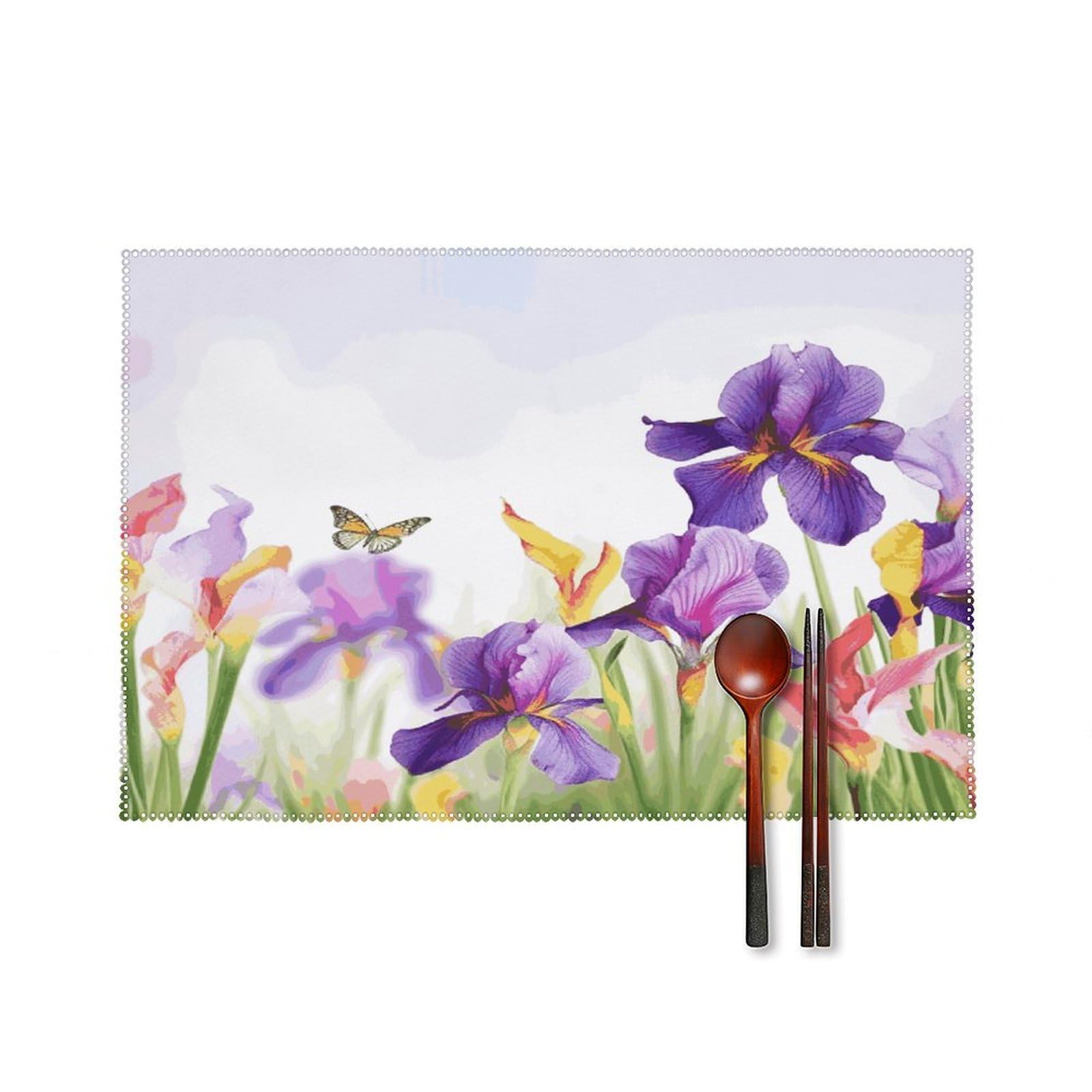 Fodpand Style Iris Flower Butterfly Placemats Set Of 4 Place Mats Table Mats