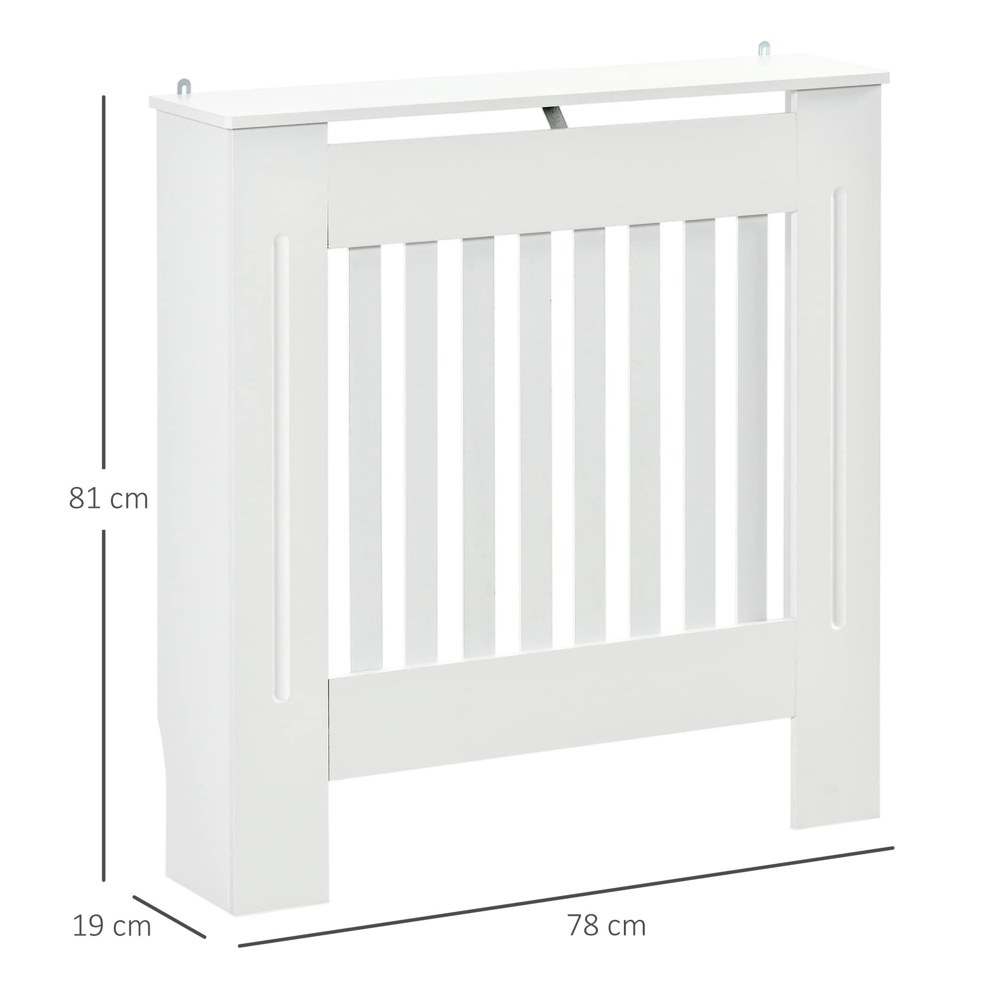 HOMCOM Copritermosifone in Legno Bianco per Caloriferi e Radiatori, Copri Termosifone Moderno con Anti-ribaltamento, Doghe e Piano d'Appoggio, 78x19x81cm