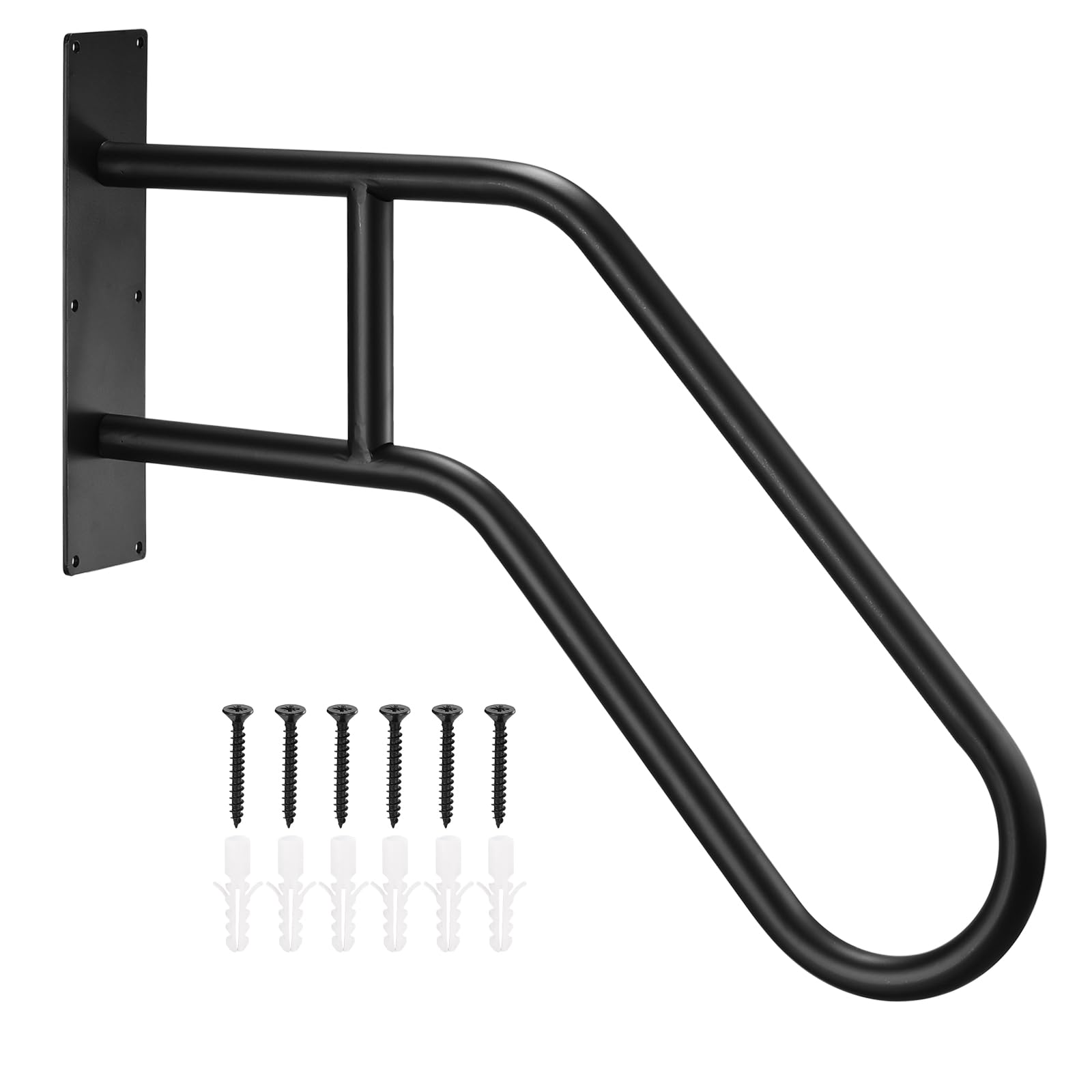sourcing map Wall Mounted Handrails for Outdoor Steps, Hand Rail for 1-3 Stairs, U-Shaped Stair Handrails (26" Length,18.5" Height) for Garden, Garage, Porch Entry Steps Black