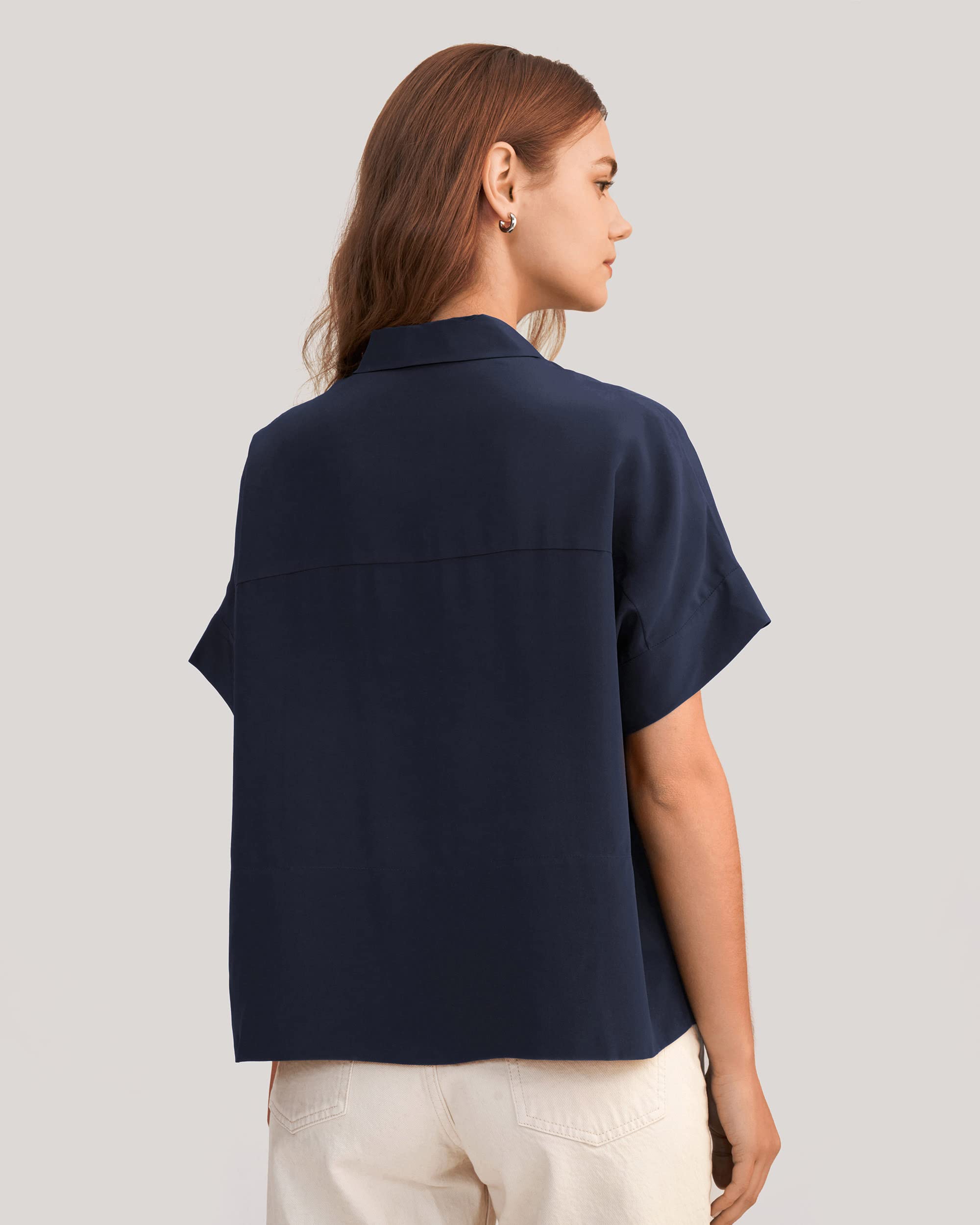 LilySilk Lässiges Lockeres Seiden T-Shirt mit kurzen Ärmeln Damen Seiden Blusen Tops Shirt Seidenhemd Kurzarm Hemdbluse Einfarbige Tops Frauen