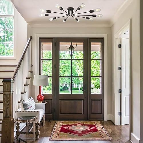 Lámpara de techo moderna semi empotrada industrial 10 luz vintage aceite caucho bronce Sputnik lámpara iluminación industrial cocina lámpara