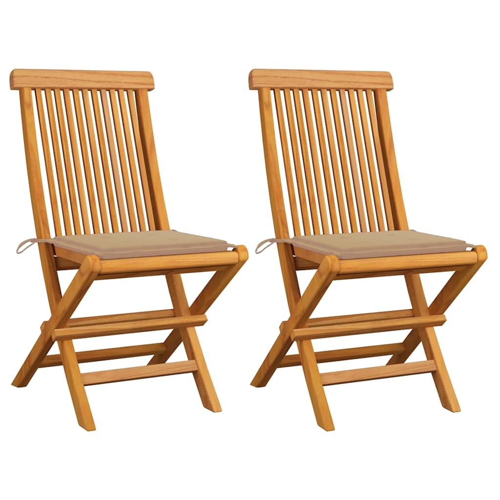 Chaise en bois de teck massif Lot de 2 avec coussins de jardin