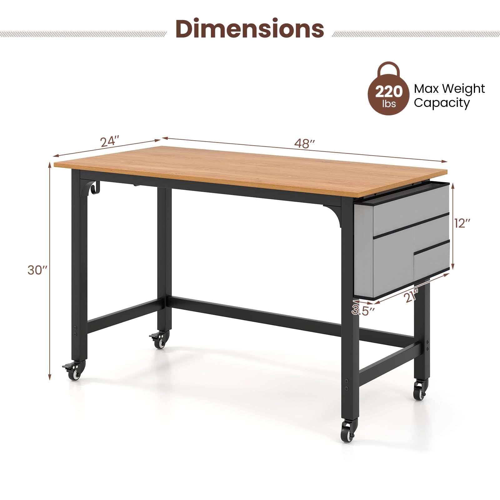 Pmnianhua Home Office Desk With Wheels,Multipurpose Mobile Workstation,Rolling Computer Writing Desk With 4 Lockable Wheels And Storage(Rustic Brown - View #12