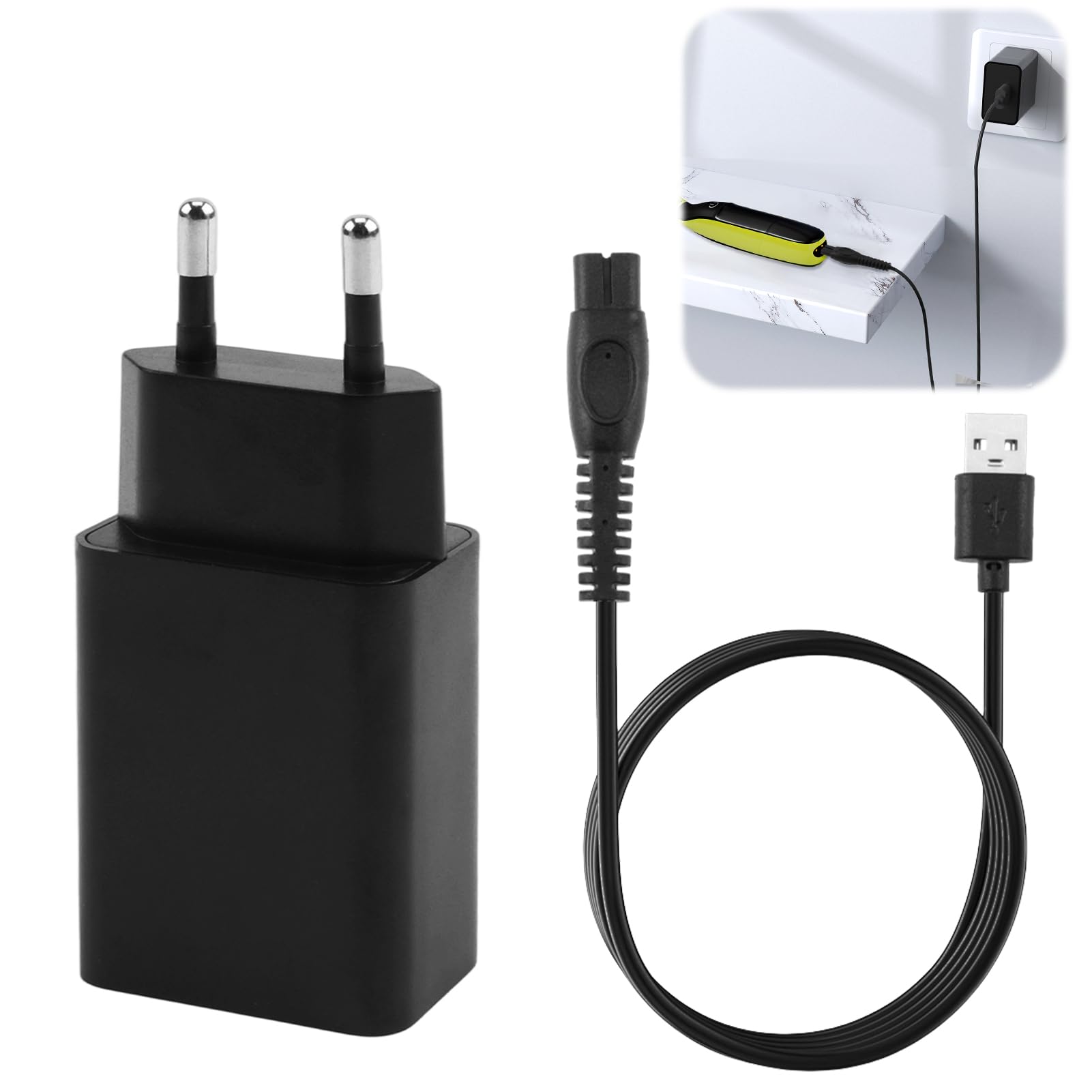 Cavo Di Ricarica USB 5V con Adattatore di Alimentazione, Compatibile con Philips, per Rasoio Accessorio, Coda a Rete a Lisca di Pesce, Filo di Rame Spesso, Cavo Sostitutivo Portatile e Durevole
