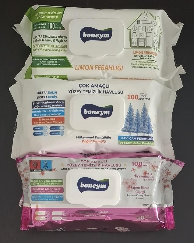 Çok Amaçlı Yüzey Temizlik Havlusu 3'lü Set – Limon Ferahlığı – Mavi Çam Ferahlığı – Japon Kiraz Çiçeği
