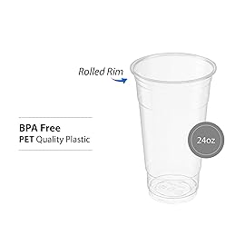 Crystal Clear PET Cups for Iced Coffee,Milkshake, Cold Drinks, Slush, Smoothy\'s, Slurpee, Ice cream, Dessert, Party\'s, Plastic Disposable Cups (100, 24 oz)