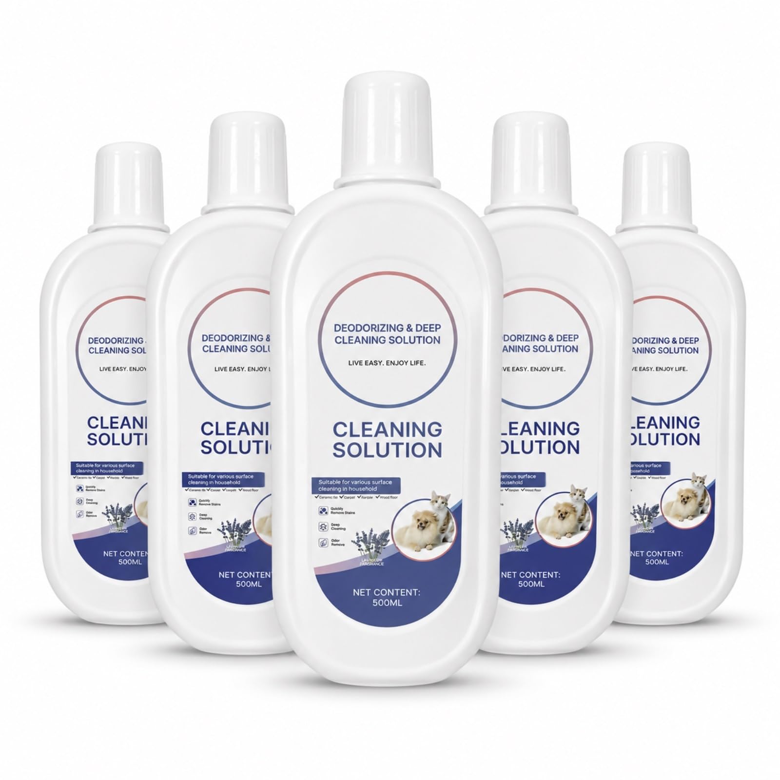 Limpiador for Pisos Duros, 500ML X 5, Aroma Lavanda, Eliminador Profundo de Olores, Fórmula Baja Espuma, Compatible con Tineco Robot Fregador/Aspiradora Wet Dry