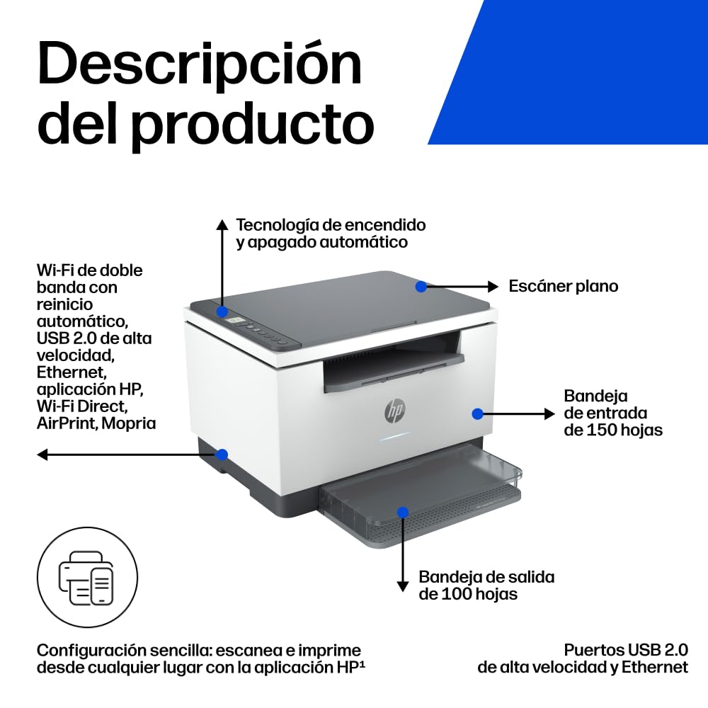 HP LaserJet M234dw Impresora Láser Multifunción Monocromo A4 Doble Cara Automática 29 ppm Wi-Fi Ethernet Blanca Gris